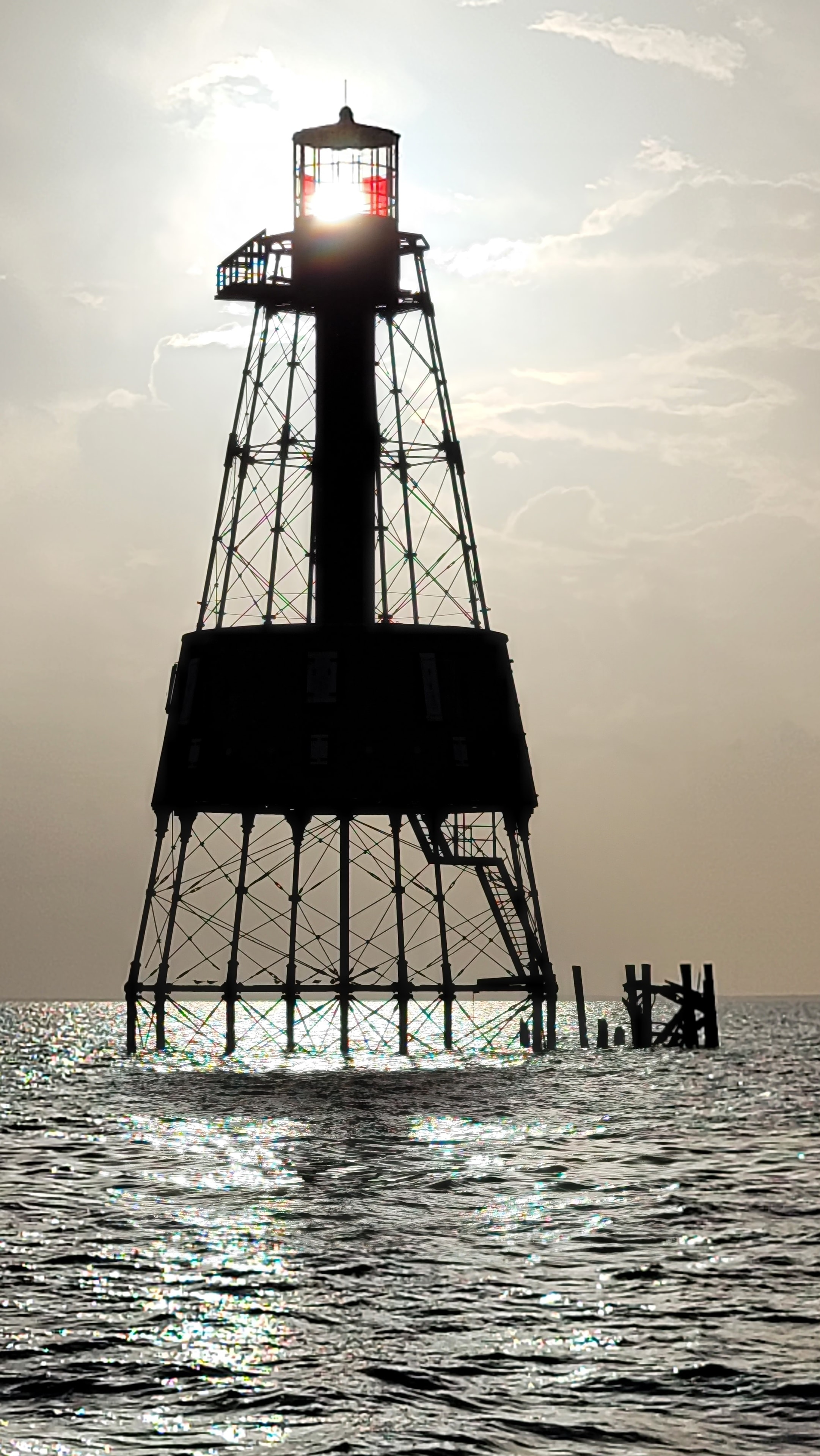 Aerial photograph of Carysfort Reef Lighthouse standing in the Florida Keys